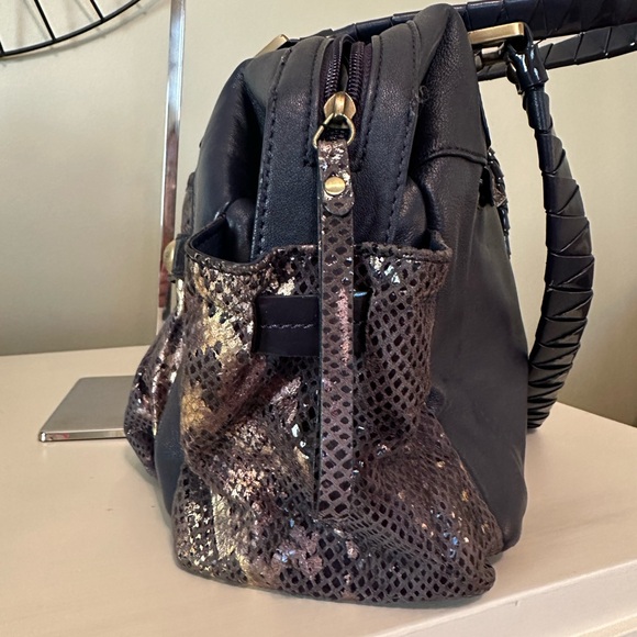 Sharif Original by Sharif dark blue leather and snake print satchel bag - Picture 8 of 14